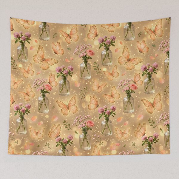 Item preview, Realistic Peach Butterfly Glass Bottles Pattern designed and sold by wallpapersarts.