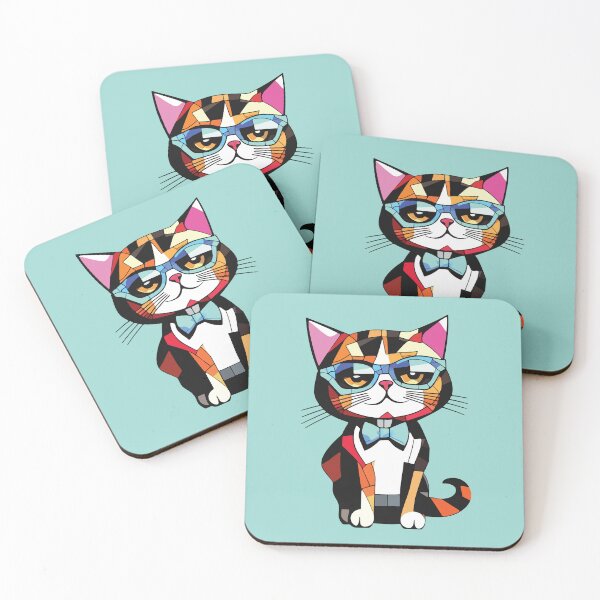 Item preview, Smart Mosaic Professor Cat with Bowtie & Glasses, Feline Art designed and sold by designmari.
