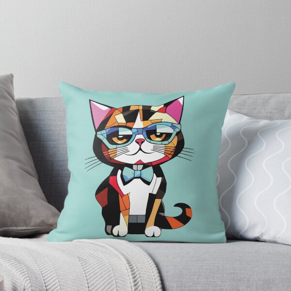 Item preview, Smart Mosaic Professor Cat with Bowtie & Glasses, Feline Art designed and sold by designmari.