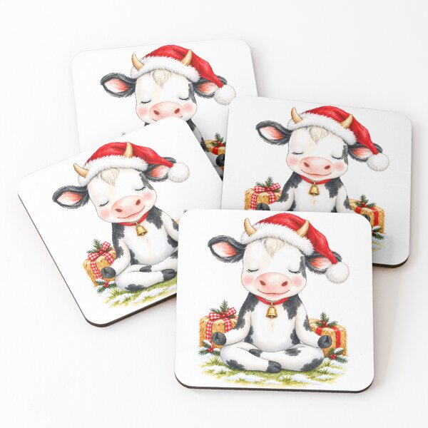 Item preview, Christmas Yoga Cow – Peaceful Santa Hat Meditation designed and sold by YogiAnimalArt.