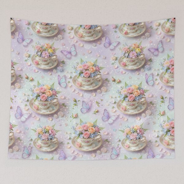 Item preview, Cute Realistic Teacup And Glitter Butterflies designed and sold by wallpapersarts.