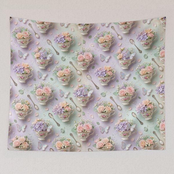 Item preview, Cute Realistic Teacup And Glitter Butterflies designed and sold by wallpapersarts.