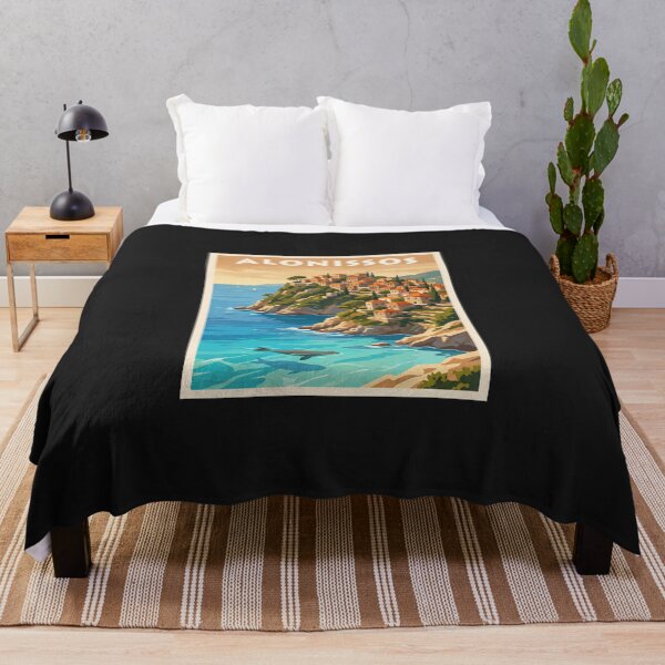 Item preview, Alonissos Old Village and Monk Seal – Vintage Greek Island Travel Poster designed and sold by Odd World.