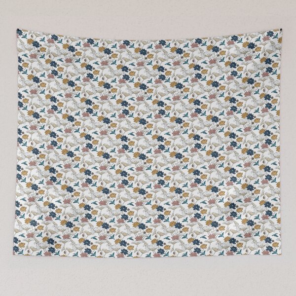 Item preview, Japanese Kingfisher and Lotus Floral Pattern designed and sold by ArtfulAlchemy1.