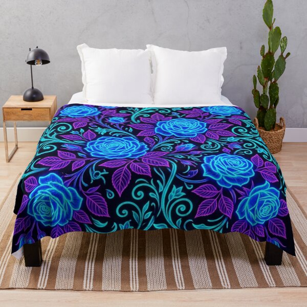 Item preview, Vibrant Glowing Blue Roses Neon Pattern designed and sold by Owcomm.
