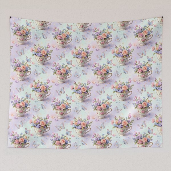 Item preview, Cute Realistic Teacup And Glitter Butterflies designed and sold by wallpapersarts.
