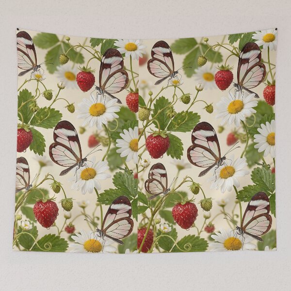 Item preview, Ultra Realistic Glitter Butterfly Strawberry Pattern designed and sold by wallpapersarts.