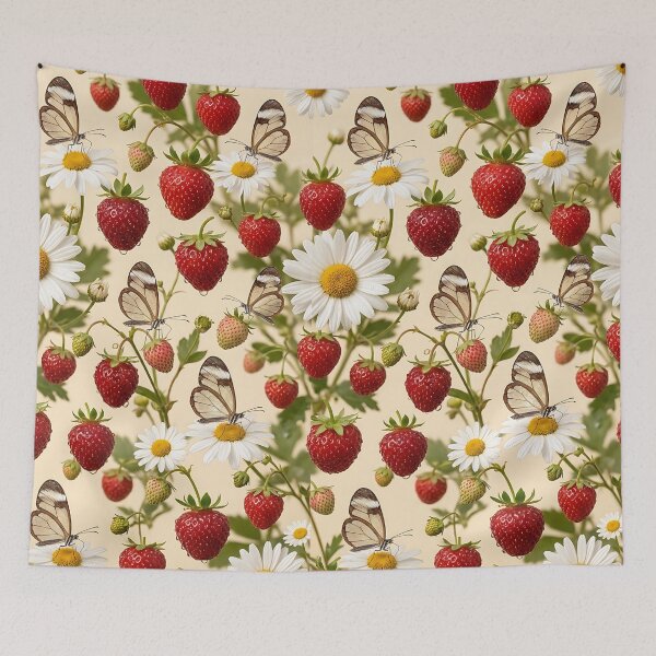 Item preview, Ultra Realistic Glitter Butterfly Strawberry Pattern designed and sold by wallpapersarts.