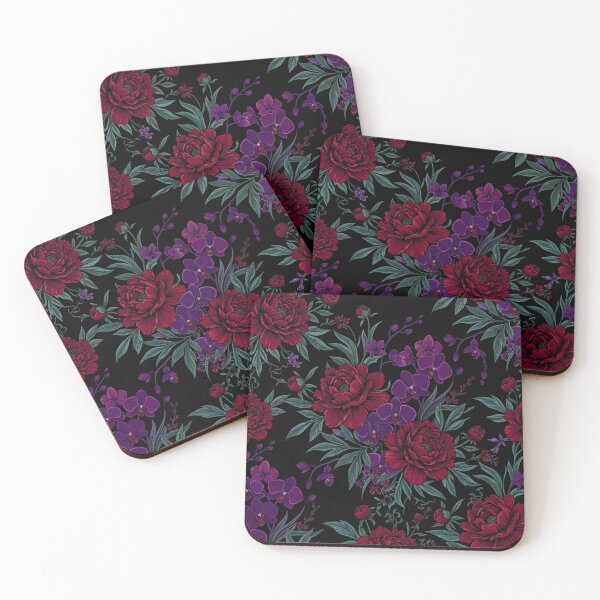 Item preview, Dark Gothic Floral Red Peony and Purple Orchid Pattern designed and sold by Owcomm.