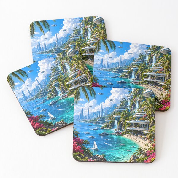 Item preview, Futuristic Tropical Paradise – Luxury Sci-Fi Coastal City designed and sold by IRON SIREN.