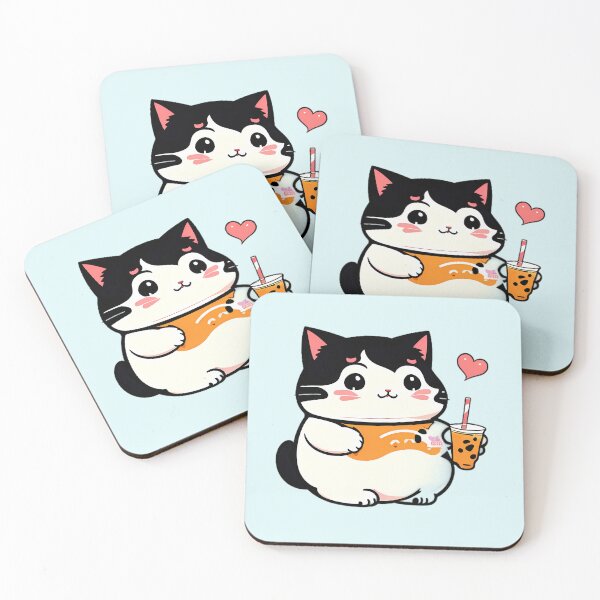 Item preview, Cute Chubby Black and White Cat Drinking Boba Milk Tea designed and sold by Alldesign10.