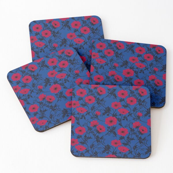 Item preview, Red Anemone Floral Pattern On Royal Blue designed and sold by Owcomm.