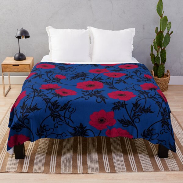 Item preview, Red Anemone Floral Pattern On Royal Blue designed and sold by Owcomm.