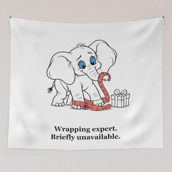 Item preview, Funny Christmas Elephant Tangled in Wrapping Paper designed and sold by Soft Paws Sketches.