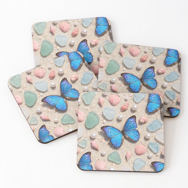 Item preview, Realistic Blue Butterfly Seashells Glitter Pattern designed and sold by wallpapersarts.