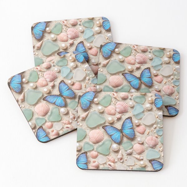 Item preview, Realistic Blue Butterfly Seashells Glitter Pattern designed and sold by wallpapersarts.