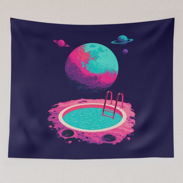Item preview, Space Pool Pink Teal Cosmic Retro Neon Illustration designed and sold by joannejgg.