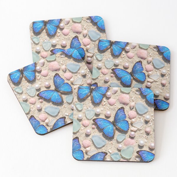 Item preview, Realistic Blue Butterfly Seashells Glitter Pattern designed and sold by wallpapersarts.