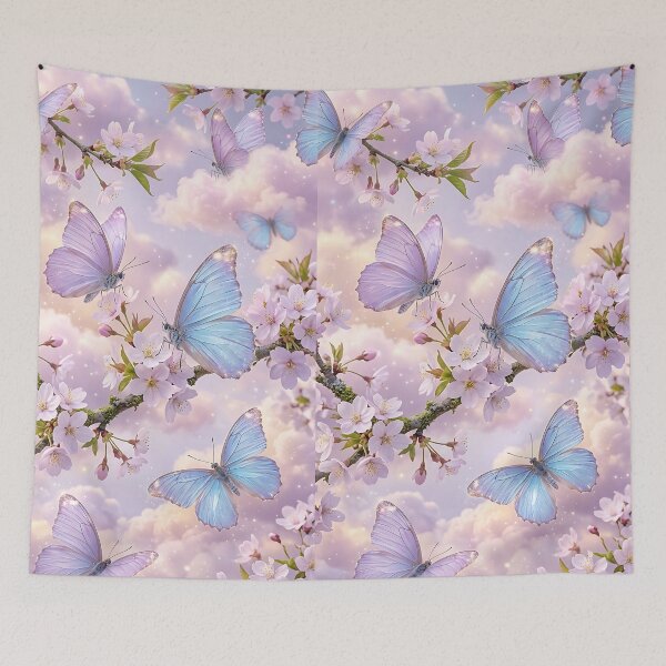Item preview, Realistic Iridescent Butterfly Cherry Blossom Pattern designed and sold by wallpapersarts.