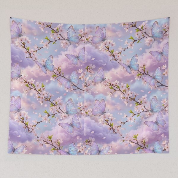 Item preview, Realistic Iridescent Butterfly Cherry Blossom Pattern designed and sold by wallpapersarts.