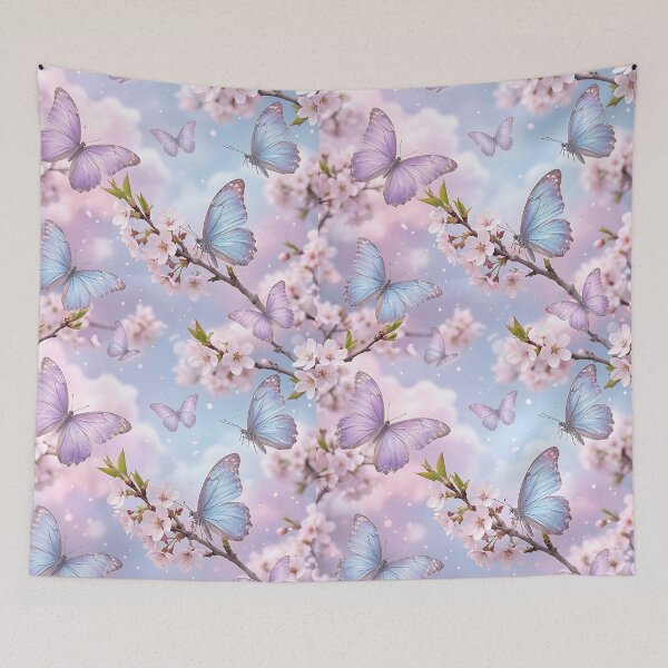 Item preview, Realistic Iridescent Butterfly Cherry Blossom Pattern designed and sold by wallpapersarts.