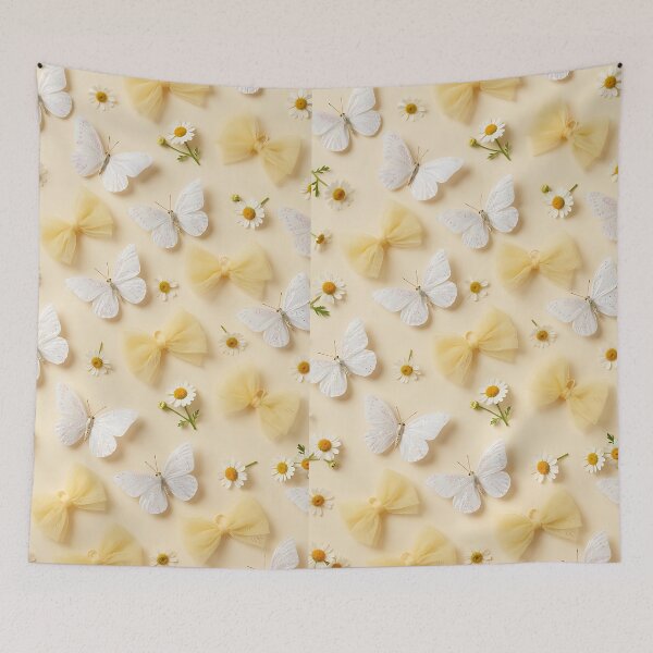 Item preview, White Silk Butterfly Tulle Bows Pattern designed and sold by wallpapersarts.