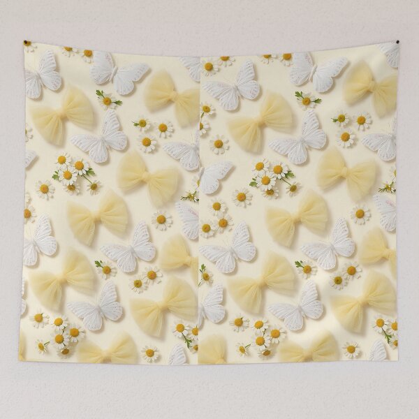Item preview, White Silk Butterfly Tulle Bows Pattern designed and sold by wallpapersarts.