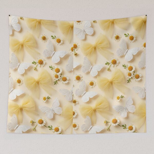 Item preview, White Silk Butterfly Tulle Bows Pattern designed and sold by wallpapersarts.