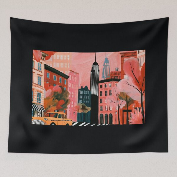 Item preview, Celebrate New York in Fall Vibrant Cityscape, Abstract Skyscrapers and Iconic Yellow Taxi Art designed and sold by OlfactoART Studio.
