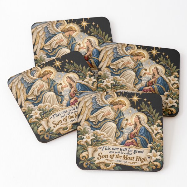 Item preview, Luke 1:32 Son of the Most High – Angel Gabriel and Mary Embroidered Bible Verse Art designed and sold by Emoji Emblems.