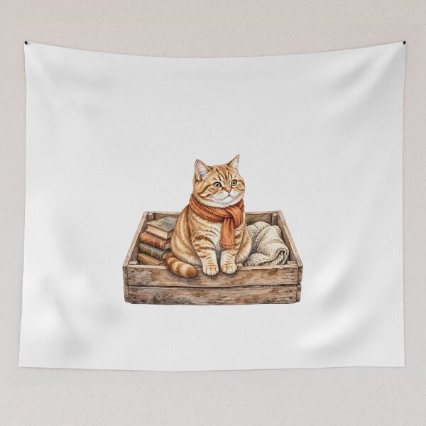 Item preview, Cozy Reading Cat with Vintage Books - Cute Autumn Orange Tabby designed and sold by AZABSTORE.