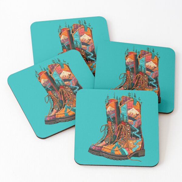 Item preview, Mountain Patchwork Boots Painted Forest River Landscape Illustration designed and sold by joannejgg.