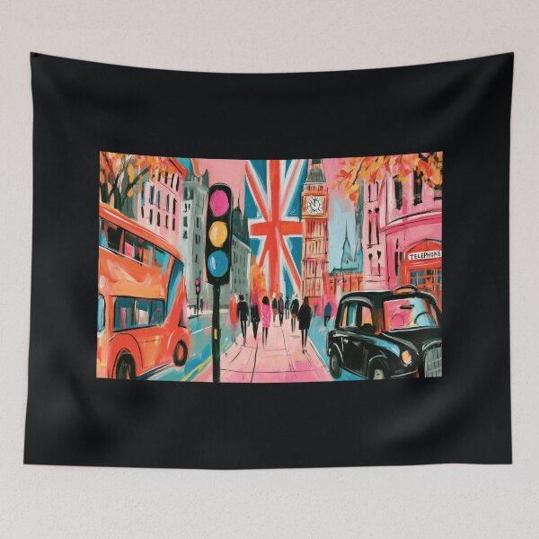 Item preview, Explore London Street Scenes in Vibrant Colors- Big Ben and Union Jack Cityscape Art designed and sold by OlfactoART Studio.