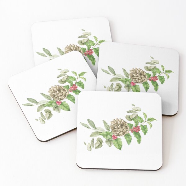 Item preview, Watercolor Holly and Eucalyptus with Pine Cone designed and sold by eves_aquadreams.