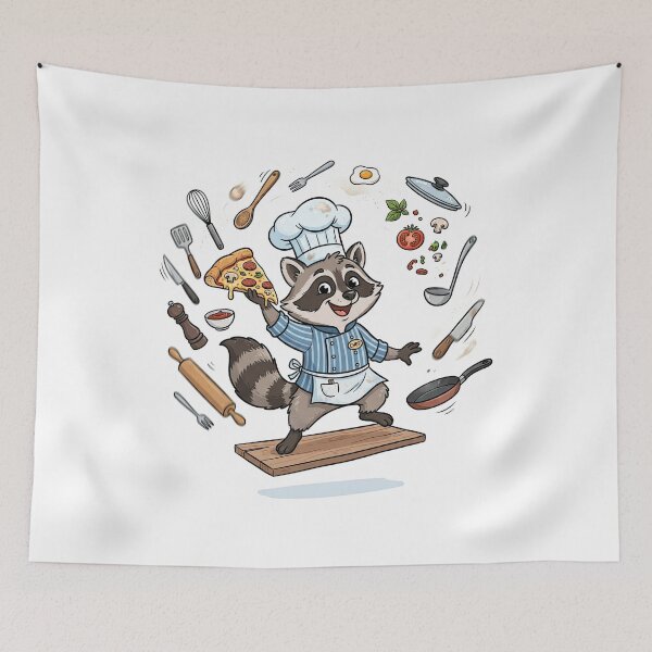 Item preview, Cute Raccoon Chef Cooking Pizza Art designed and sold by Rahat3344.