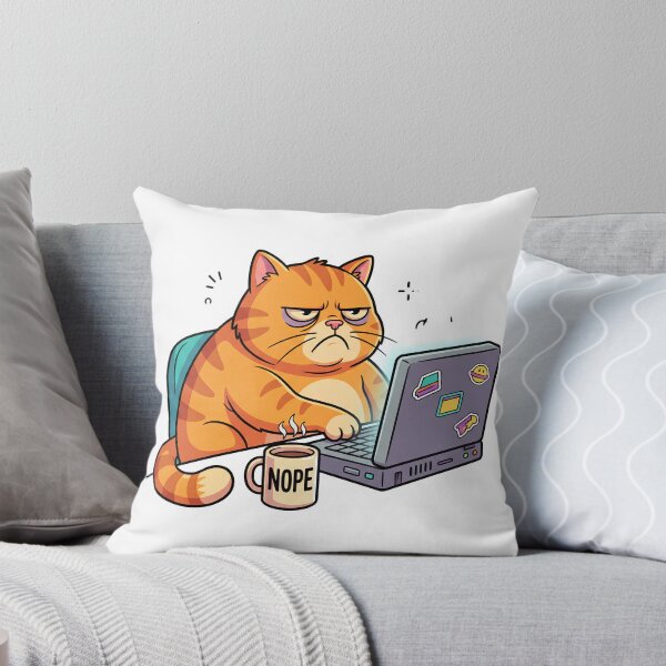 Item preview, Grumpy Orange Cat Working on Laptop designed and sold by luisTeam.
