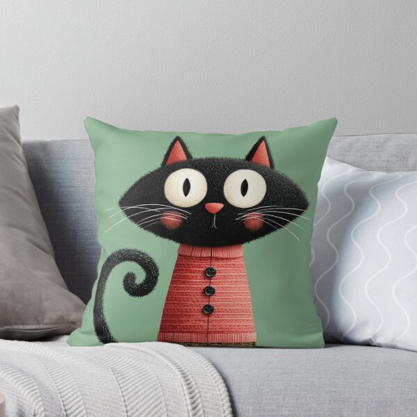 Item preview, Cute Black Cat in Red Knitted Sweater designed and sold by colorful-white.
