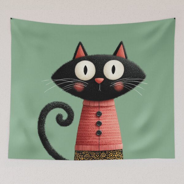 Item preview, Cute Black Cat in Red Knitted Sweater designed and sold by colorful-white.