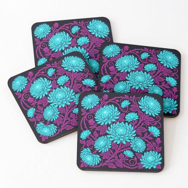 Item preview, Luminous Neon Cyan Chrysanthemums Floral Pattern designed and sold by Owcomm.
