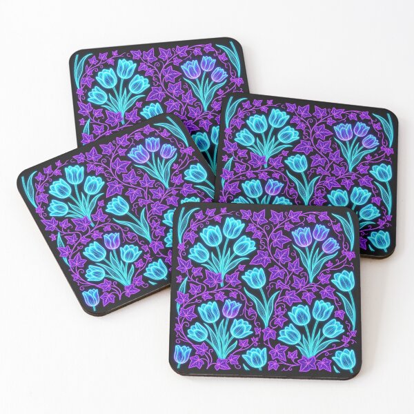 Item preview, Neon Blue Tulips and Purple Ivy Pattern designed and sold by Owcomm.