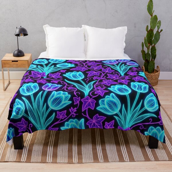 Item preview, Neon Blue Tulips and Purple Ivy Pattern designed and sold by Owcomm.