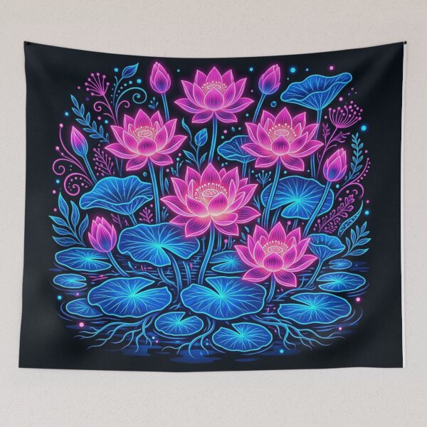 Item preview, Glowing Pink Lotus Flowers In Water designed and sold by Owcomm.