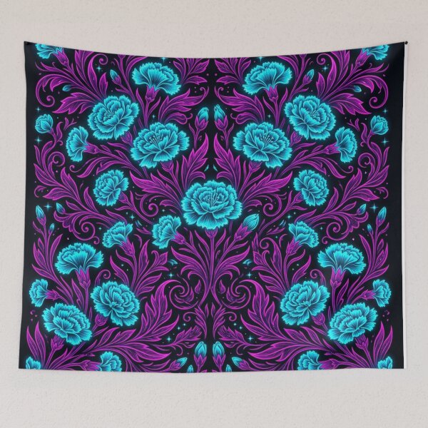Item preview, Luminous Neon Cyan Floral Damask Pattern designed and sold by Owcomm.