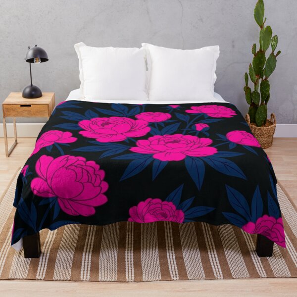 Item preview, Vibrant Pink Peonies on Black Pattern designed and sold by Owcomm.