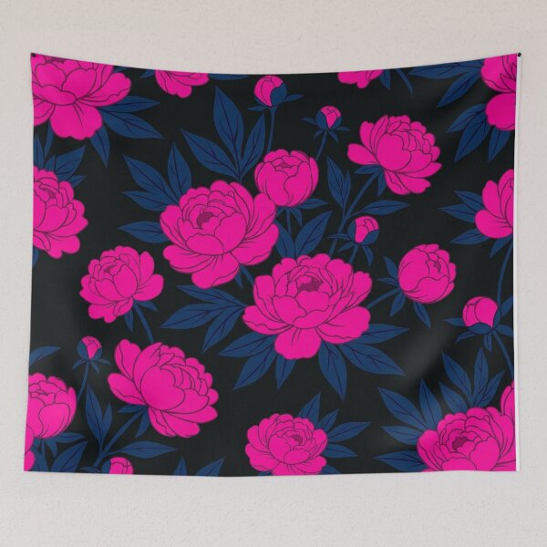 Item preview, Vibrant Pink Peonies on Black Pattern    designed and sold by Owcomm.