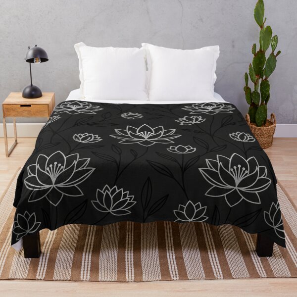 Item preview, Silver Lotus Flower Pattern On Dark Background designed and sold by Owcomm.