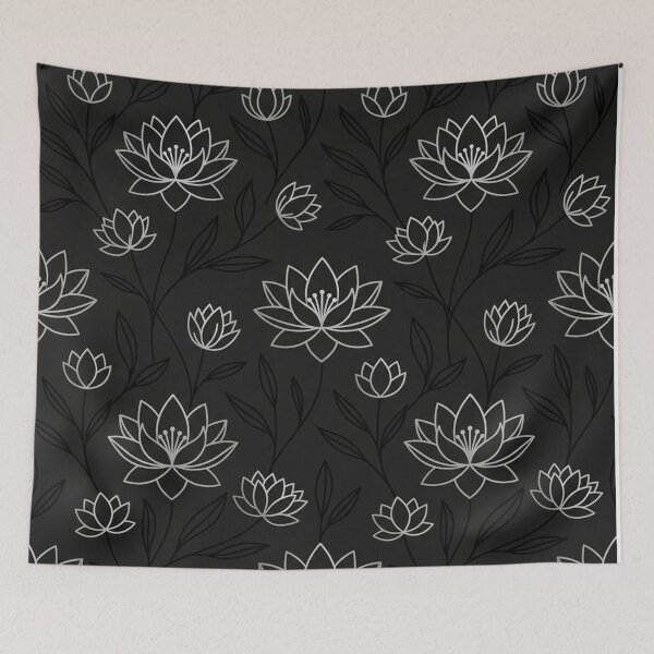 Item preview, Silver Lotus Flower Pattern On Dark Background designed and sold by Owcomm.