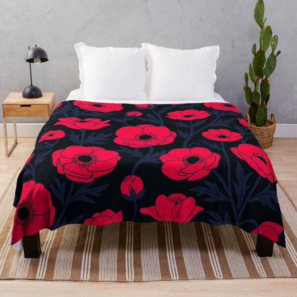 Item preview, Red Poppies Floral Pattern on Dark Background designed and sold by Owcomm.