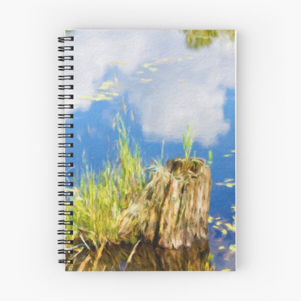 Item preview, Weathered Tree Stump in Reflective Pond with Blue Sky – Oil Painting designed and sold by celinebisson.