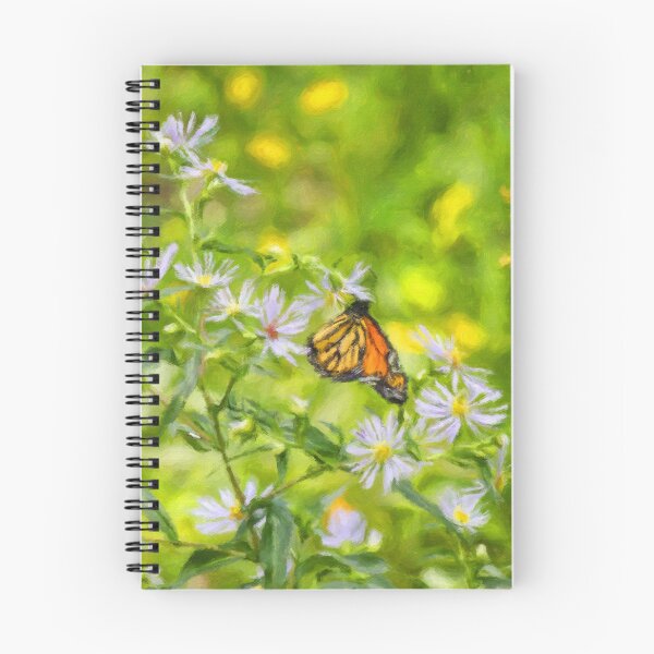 Item preview, Monarch Butterfly on Purple Wild Aster Flowers – Oil Painting designed and sold by celinebisson.